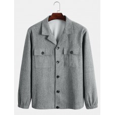 Men Nizi Contrast Pure Chest Pockets Button Collar Simple Jackets