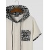 Mens Monochrome Geometric Print Splice Texture Short Sleeve Hooded T  Shirts