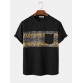 Mens Tribal Geometric Print Patchwork Pocket Short Sleeve T  Shirts