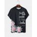 Mens Letter Floral Print Crew Neck Short Sleeve T  Shirts