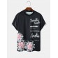 Mens Letter Floral Print Crew Neck Short Sleeve T  Shirts