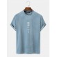 Mens Tokyo Character Embroidered Mock Neck Short Sleeve T  Shirts