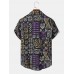 Mens Tribal Print Icon Pattern Retro Curved Hem Shirts