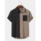 Mens Two Tone Patchwork Button Up Short Sleeve Shirts