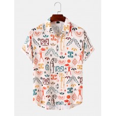 Mens Utensil Print Retro Curved Hem Soft Comfy Shirts