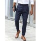 Men Solid Color Formal Side Button Pockets Ankle Length Business Pants