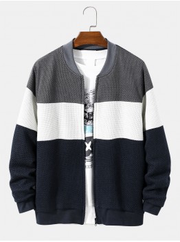 Men Patchwork Contrast Color Block Stand Collar Jackets