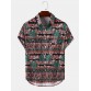 Mens Tribal Floral Print Pocket Hem Cuff Short Sleeve Shirts