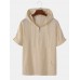 Mens Solid Half Zip Roll Up Sleeve Cotton Hooded T  Shirts