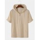 Mens Solid Half Zip Roll Up Sleeve Cotton Hooded T  Shirts