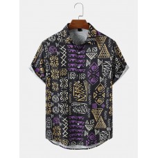 Mens Tribal Print Icon Pattern Retro Curved Hem Shirts