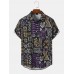 Mens Tribal Print Icon Pattern Retro Curved Hem Shirts