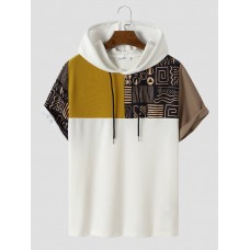 Mens Tribal Patchwork Printed Short Sleeve Hooded T  Shirts