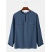 Mens Solid Color Button Neck Flap Pocket Cotton Long Sleeve T  Shirts