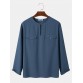 Mens Solid Color Button Neck Flap Pocket Cotton Long Sleeve T  Shirts