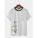 Mens Striped Cartoon Cat Print Short Sleeve T  Shirts